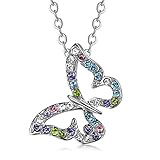 Gift for Girls White Gold Plated Butterfly Multi-color Swarovski Elements Austraina Crystal Pendant Necklace