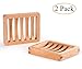 MelonBoat 2 Pack Wood Shower Soap Dish Set, Wooden Soap Saver Holder, Natural Color, Rectangle Concave
