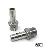 CONCORD 304 Stainless Steel 1/2" Barb Hose to 1/2" NPT Home Brew Fitting. 2 Pack