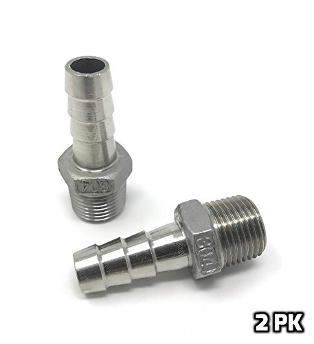 CONCORD 304 Stainless Steel 1/2" Barb Hose to 1/2" NPT Home Brew Fitting. 2 Pack