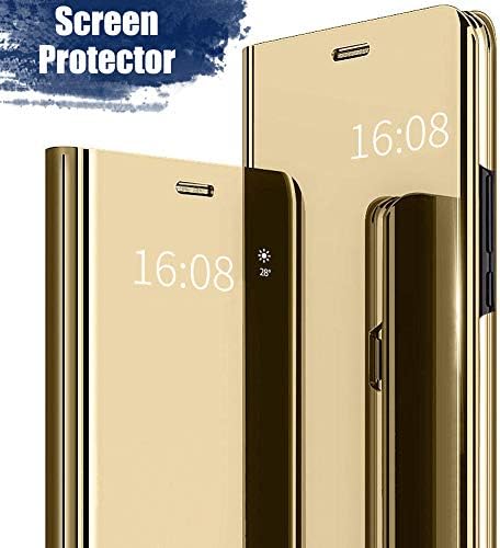 MadBee LG V30 Case [with Screen Protector Full Coverage Flexible Film], Electroplate Plating Kickstand Case Smart Clear View Cover for LG V30 (Gold)
