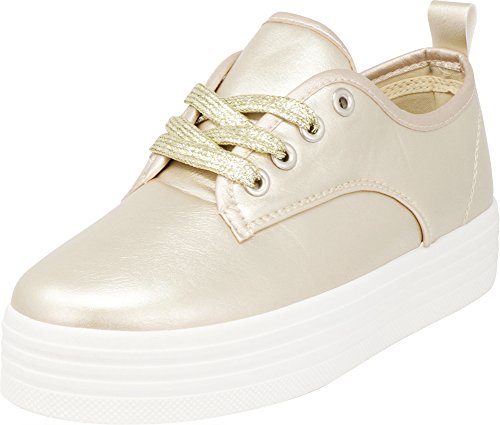 Cambridge Select Women's Platform Flatform Fashion Sneaker,10,Champagne