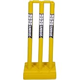 SS Cricket Premium Stumps Made of Strong Plastic for Leather Ball, Style Options - Complete Set of 3 Stumps Set, 1 Base, 2 Bails