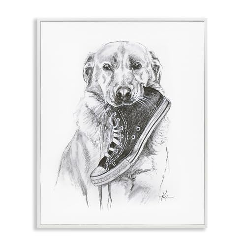 Stupell Industries Golden Retriever Biting Sneaker White Framed Giclee Art desi…