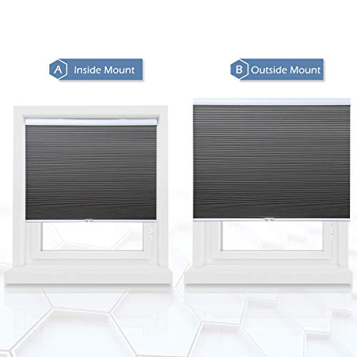 Window Blinds Cordless Cellular Shades Blackout Fabric Blinds Honeycomb Shades Grey-White, 35x64 inch - Thumbnail 6