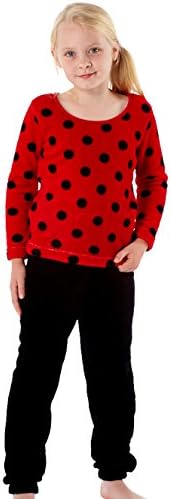 Childrens Ladybird Spotted Red and Black Soft 200GSM Coral Fleece Pyjammas Lounge Suit Size Age 5-6