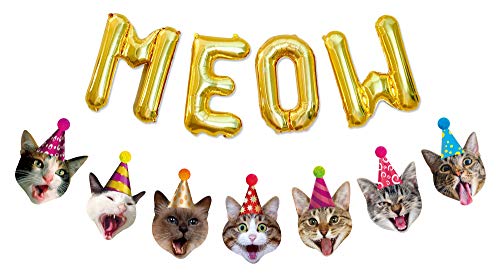 Cat Garland with Meow Balloons, Cat Birthday Party Decoration Kit, Funny Cat Bday Party Supplies - Thumbnail 6