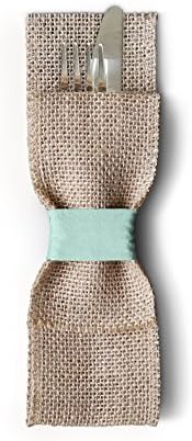Rustic and Elegant Burlap Silverware Pockets (Pack of 12, Mint Green). Cutlery Pouches That are Great for Vintage Weddings, Dinner Parties &amp; Table Setting Décor