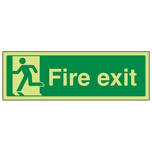 VSafety Glow In The Dark Final Fire Exit Man Left Sign - 300mm x 150mm - Self Adhesive Vinyl