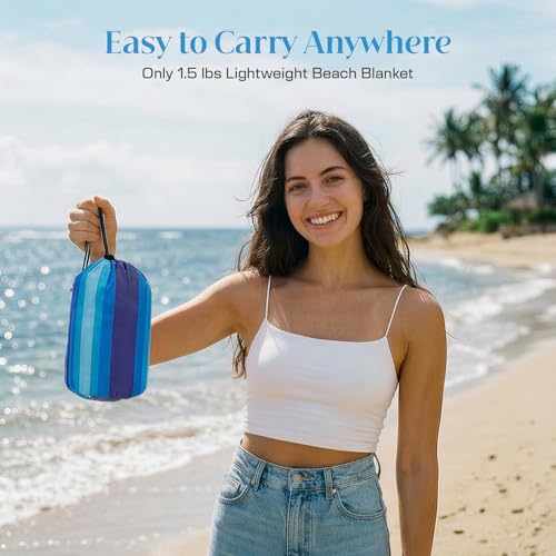 Beach Blanket Sandproof Waterproof, 213 x 213 cm (1-3 People ) Large Beach Mat with Stakes & Travel Bag, Lightweight,Quick-Dry,Portable Picnic Mat Beach Essentials for Outdoors,Cruise,Picnic & Camping