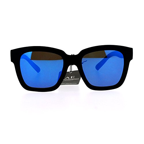 Classic Black Square Sunglasses Blue Mirror Lens Stylish Chic Frame