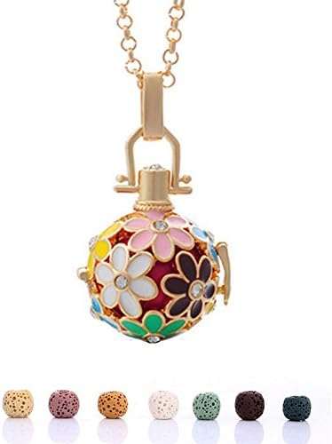 BYEONE Pendant Necklace Fashion flowers Women Aromatherapy Essential Oil Diffuser with 7PCS Lava Stone