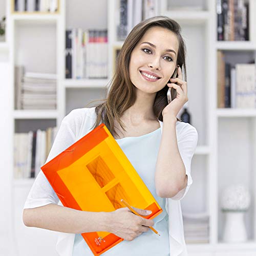 HC Eco-Friendly Plastic File Folders Clear Premium Poly Envelope Folder with Elastic Tape and Card Slot, Durable & Waterproof Great for Office, Home, School Organization - Orange - Thumbnail 6
