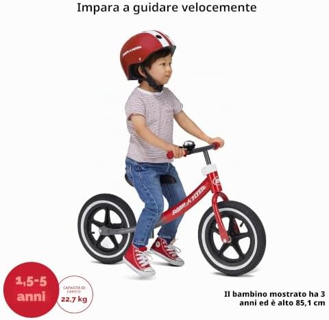 Air Ride Balance Bike, bici per bambini, età 1,5-5 anni, bici senza pedali rossa e bianca