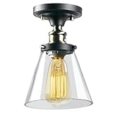 Globe Electric Jackson 1-Light Flush Mount, Antique Brass &amp; Brown Finish, Clear Glass Shade, 65380 (Tools &amp; Home Improvement)