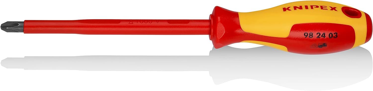 KNIPEX Screwdriver for Cross Recessed Screws Phillips Insulating Multi-Component Handle, VDE-Tested 270 mm, 98 24 03