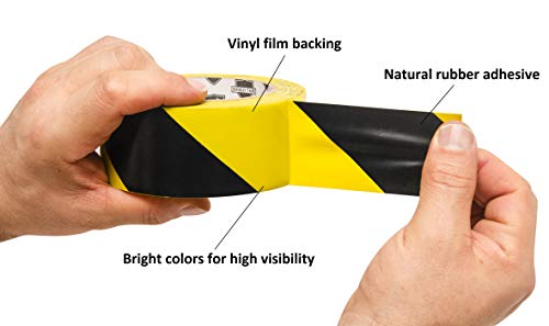 ABC Aisle Marking Tape 3” x 36’.1 Roll of Hazard Warning Tape. Flexible Black, Yellow Tape. Vinyl Tape for Making Steps, Pillars, Parking Lots, Walk Ways. Natural Rubber Adhesive. 7 Mil Thick.