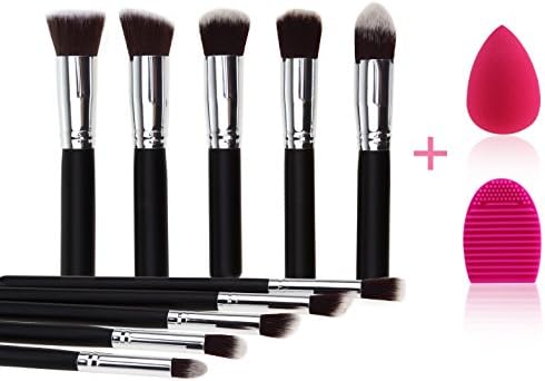 Vengone Makeup Brushes Set Premium Synthetic Kabuki Foundation Face Powder Blush Eyeshadow Brush Makeup Brush Kit with Blender Sponge and Brush Egg(Black Silver)