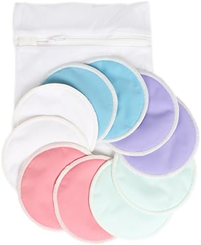 Washable Reusable Organic Bamboo Nursing Pads,Leak-Proof Breastfeeding Pads with Laundry Bag,Multi-Color,Sizes: L 4.7",Pack of 10
