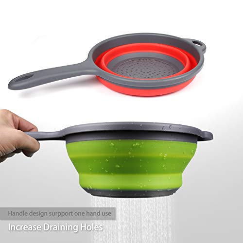 Food Strainers,Foldable Silicone Strainers,Collapsible Colanders with Handles,Kitchen Strainers Colander, 2 quart (Green)