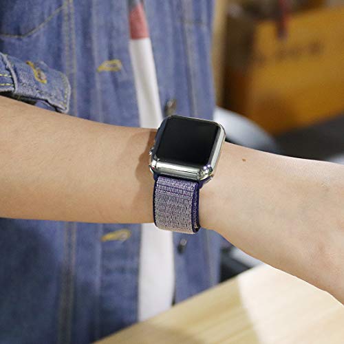 QIENGO Compatible with Apple Watch Band with Case 44MM, Soft Nylon Strap with Silicone Screen Protector, Replacement for iWatch Sport Series 4 (Midnight Blue, 44mm)