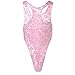 IWEMEK Men's One-piece High Cut Sissy Pouch G String Underwear Wrestling Singlet Lingerie See Through Leotard Bodysuit Thongs Nightwear Pink Floral