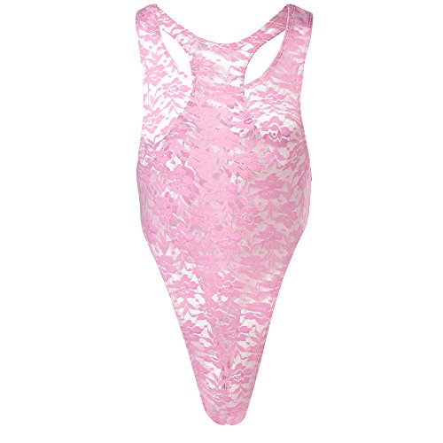 Buy OBEEII Men's Lace Leotard Thong Sissy See Through Bodysuit Stretchy