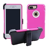 iPhone 7 Plus / 8 Plus Cover | 2-in-1 Screen Protector & Holster Case | Full Body, Military Grade Edge-to-Edge Protection with carrying belt clip, Pink / White