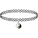 Girlprops Tattoo Choker Necklace, Yin Yang, Popular in the 80S 90S, Yin Yang Charm in Black with Silver Tone Finish