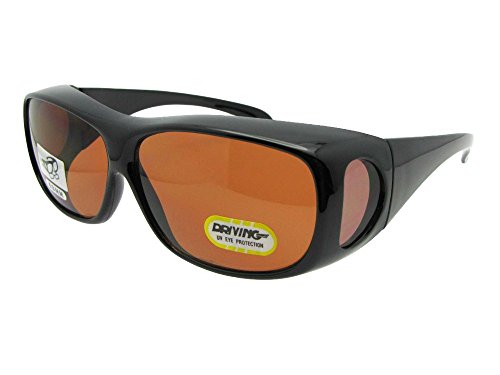 Medium Non Polarized Fit Over Sunglasses Wrap Around Style F1 (Black Frame-Non Polarized Amber Lens)