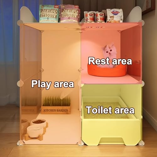 CENXI Cat Cage With Litter Box, Assembled Enclosures, Interactive Villa, Multi-Feature Enclosed Condo for 1-2 Cats - Easy Installation, No Tools Needed (With Light)