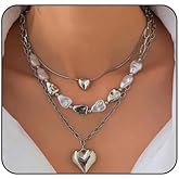 Gold Chunky Heart Pendant Necklace for Women Baroque Pearl Statement Choker Necklaces Layered Stackable Love Necklaces Dainty Trendy Jewelry Accessories