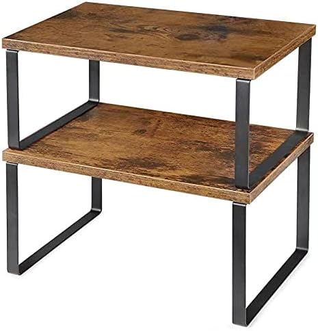 YBING Cabinet Storage Shelf Organizers Stackable Expandable Kitchen Spice Racks Countertop Shelves Set of 2 Wood and Metal Storage Racks for Kitchen Table Cupboard and Pantry Modern Black and Brown
