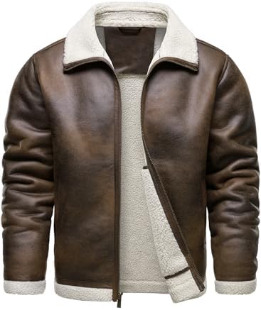Wankang Men Fleece Lined B3 Bomber Jacket Aviator Faux Shearling