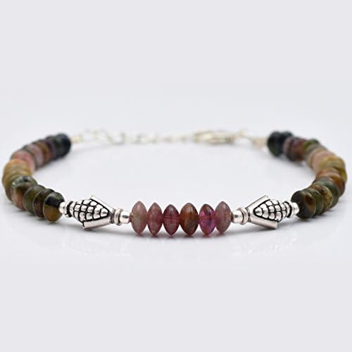 ANUSHRUTITourmaline Bracelet for Women Green Saucer Beads Sterling Silver Gemstone Gift Crystal Healing Jewelry