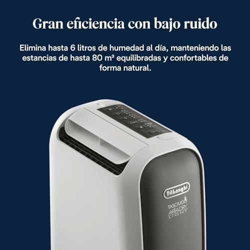 De'longhi tasciugo ariadry light dns65 desumidificador ionizante, tanque de 2,8 l, capacidade de extração de 6 l/d, filtro de poeira, função de secagem de roupas, silencioso, compacto, branco
