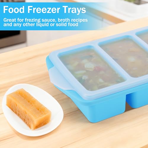 Huiguli 2 Pieces Extra Large Silicone Tray Soup Containers for Freezer, Sauces and Food Preparations, 1 Cup/250 ml, Sky Blue (2, Rectangular)