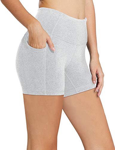 Baleaf Women's 5" High Waist Workout Yoga Shorts Tummy Control Side Pockets Light Grey XL