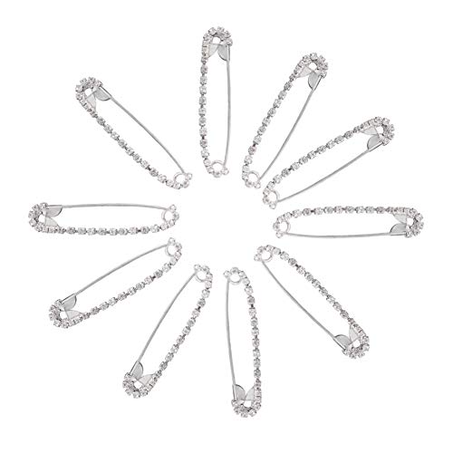 Housweety 10 Silver Tone Rhinestone Safety Pins Brooches 5.8x1.2cm