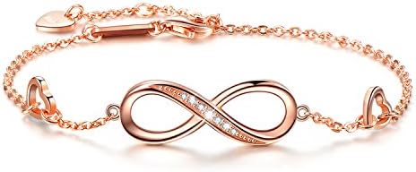 OneSight Women Infinity Love Bracelet, 925 Sterling Silver Adjustable Charm Bracelet for Women Girls,White Gold and Rose Gold Colours