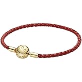 PANDORA Moments Woven Leather Bracelet with Gold Clasp - Gift for Her Shine - With Gift Box