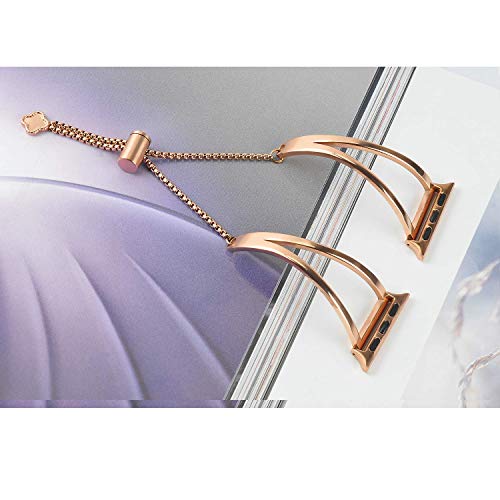 hooroor Bracelet Compatible for Apple Watch Band 42mm 44mm, Feminine Bangle Cuff with Clover Pendant for iWatch Bands Series 4 3 2 1 Stainless Steel Metal Wristband Strap (Copper Gold-42mm 44mm) - Thumbnail 3