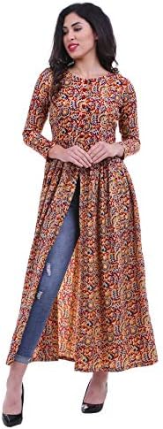 ROZVEH Women's Crepe Multi-Floral Print Front High Slit Maxi Dress