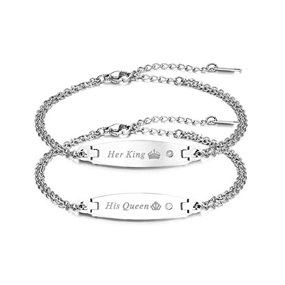 Flongo Pulseras para Parejas, His Queen y Her King, Acero Inoxidable Pulseras de Amor, Color Negro Oro Rosa, Los…