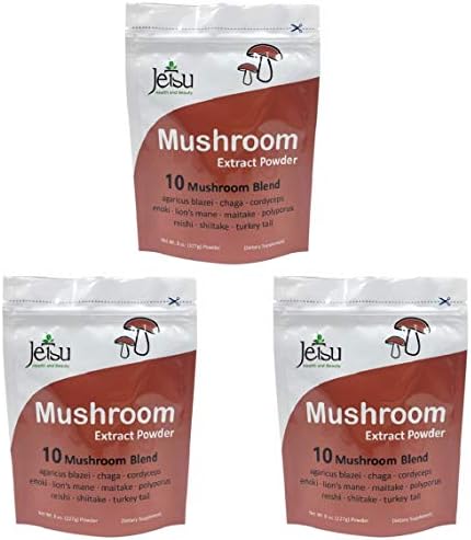 Mega 3 Pack Mushroom Extract Powder - Powerful 10 Blend, 112ct - 2200MG Organic Lions Mane, Cordyceps, Reishi, Shiitake, Turkey Tail Nootropic Brain Supplement for Energy, Calm, Focus & Immune System