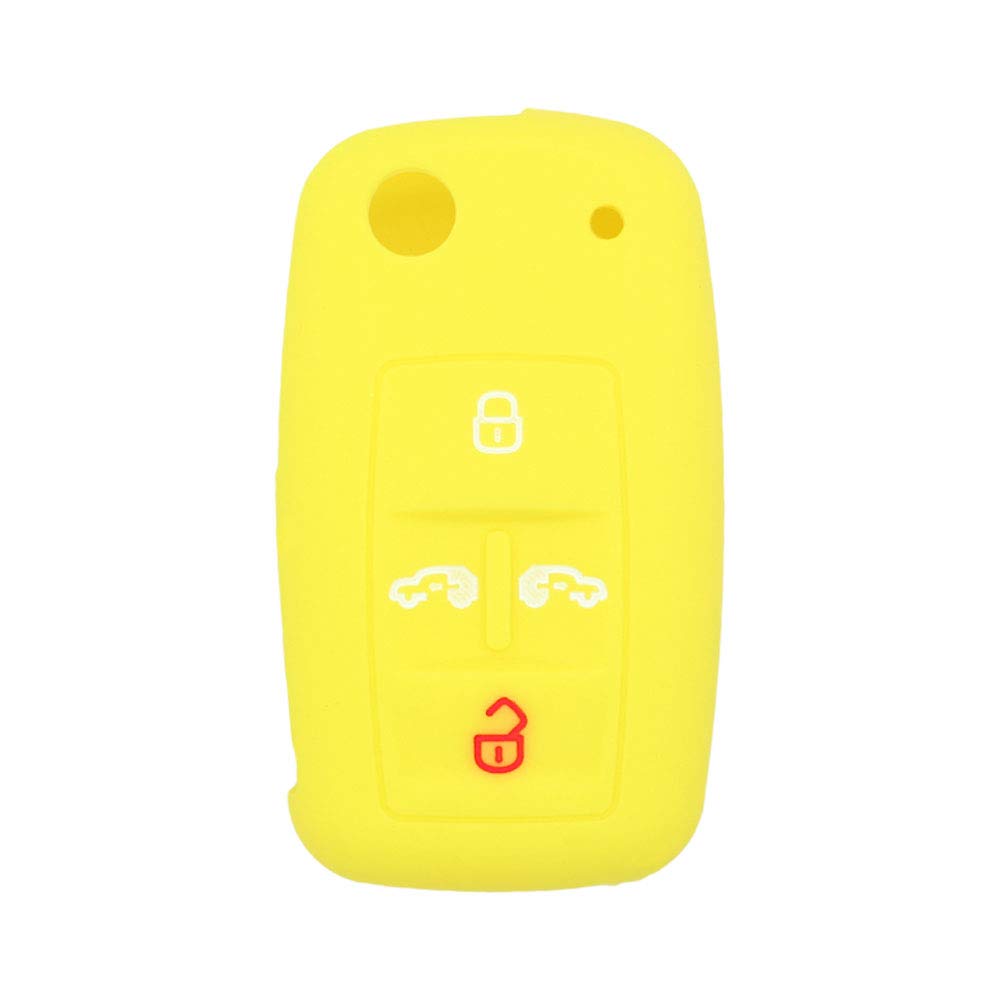 BROVACS Silicone Cover Protector Case Holder Skin Jacket Compatible with VOLKSWAGEN Multivan Sharan Caravelle Transporter Caddy SEAT Alhambra 4 Button Flip Remote Key Fob CV9808 Yellow — image 1