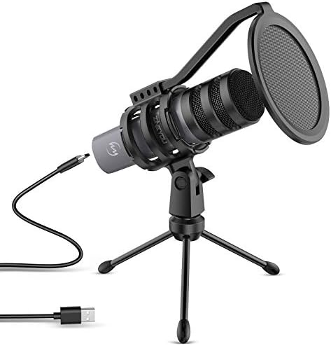 ZINGYOU Microphone for Pc USB Condenser PC Mic for Recording Vocals Singing Chatting Voice Over Skype Twitch with Tripod Stand and Pop Filter Plug & Play Recording Gear, ZY-UD1 Grey