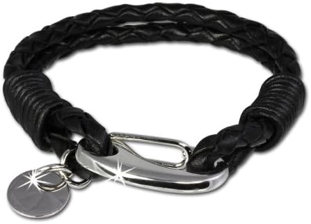 SilberDream leather bracelet black double row, with silver Stainless Steel giant lobster clasp and plaque, suitable for arm circumference up to 8.26 inch, leather bracelet genuine leather LAP521S