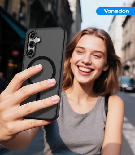 Vansdon Magnetic Cover for Samsung Galaxy A16 4G/5G with 1 Piece Tempered Glass, Magsafe Compatible, Military Grade Fall Protection, Translucent Matte Slim Shockproof Case, Black