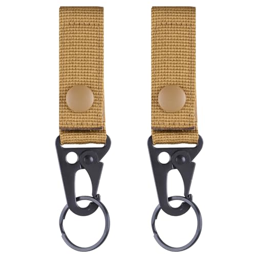 TRIWONDER Tactical Belt Key Holder Molle Belt Loop Key Clip Webbing Strap Keychain Ring Hook for Hiking Camping Backpacking (Khaki - 2 Pcs)